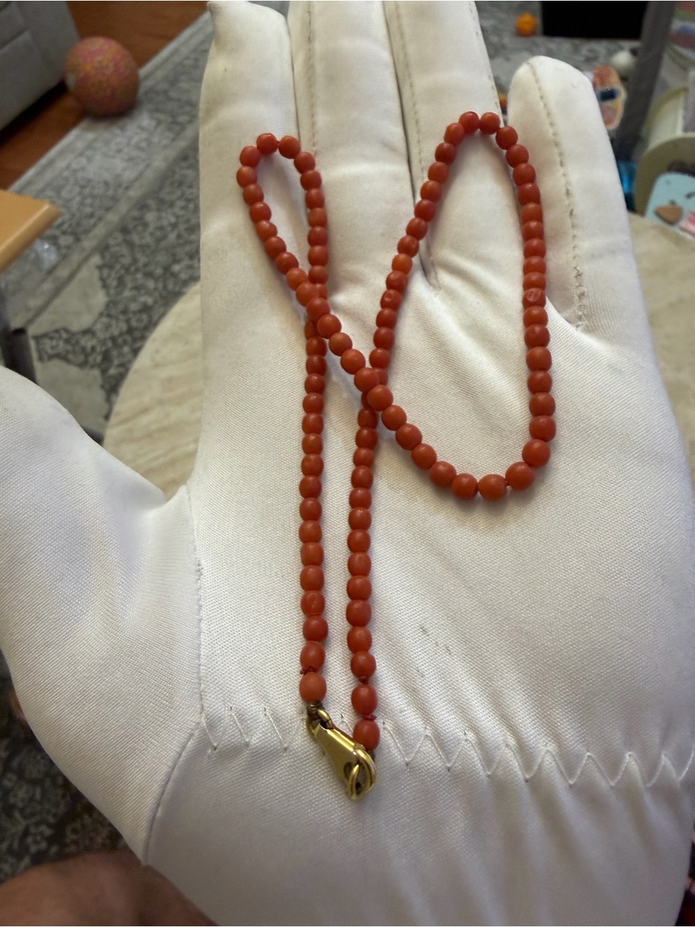 Vintage Natural Red Coral Bead Necklace 16" 10.15g 18K Gold Clasp BREV Italian - Picture 5 of 16